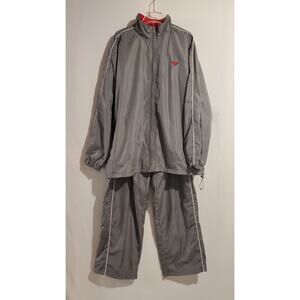 Pony Vtg Y2K 2 Piece Track Suit Windbreaker Jacket Pants Mens Size XXL Gray Red